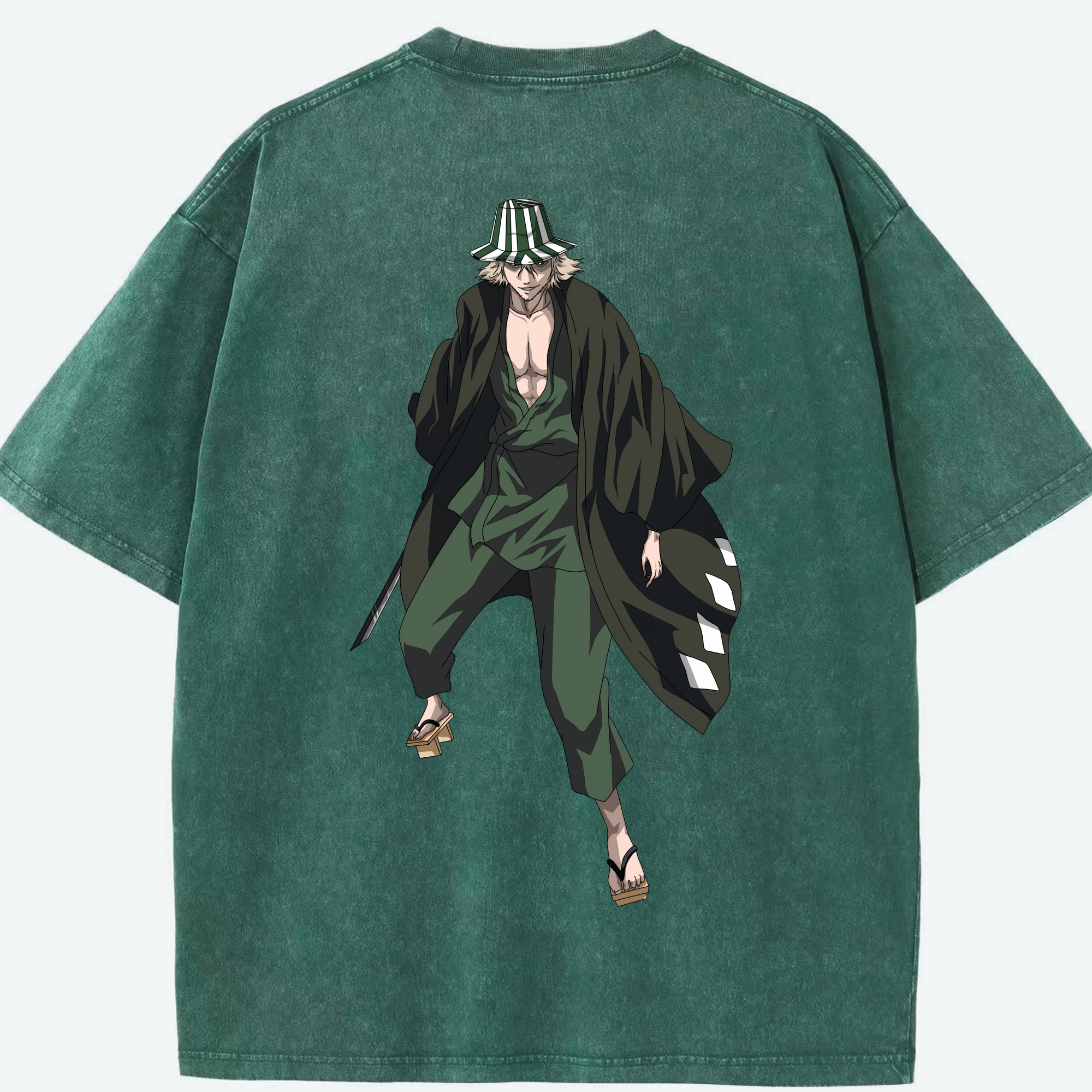 （画像用） "ブリーチ 浦原 喜助（うらはら きすけ） BLEACH Urahara Kisuke " 綿100% ヴィンテージ風 半袖Tシャツ（背面プリント）